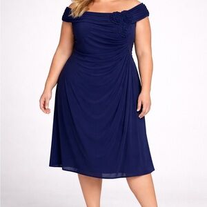 Jessica Howard Cocktail Dress Women’s 20 W Navy Off The Shoulder MIDI Evening